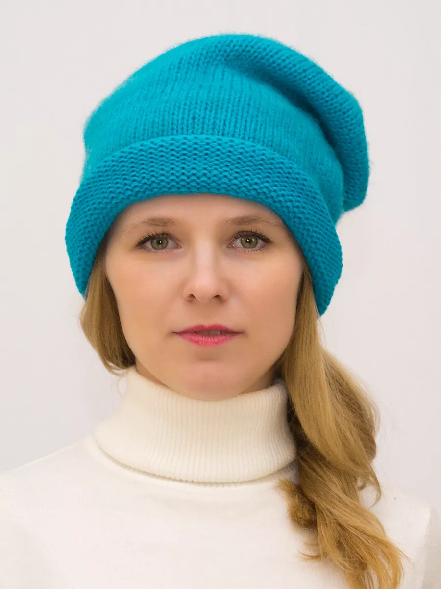 Шапка зимняя женская Василиса (Цвет бирюзовый), размер 56-58, мохер 50%