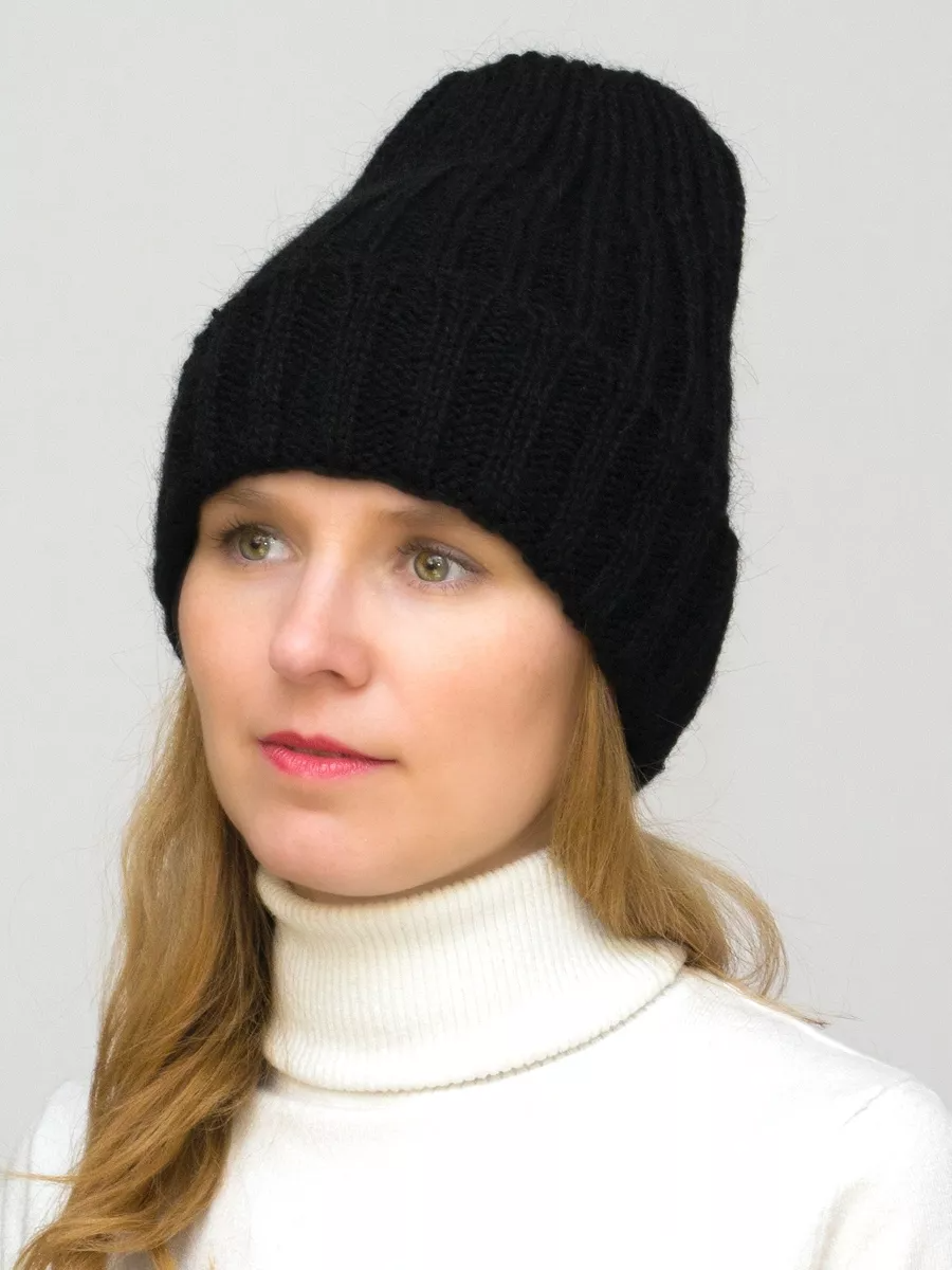Шапка зимняя женская Жизель (Цвет черный), размер 56-58, шерсть 50%, мохер 30%