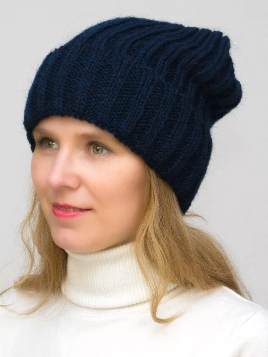 Шапка зимняя женская Жизель (Цвет синий), размер 56-58, шерсть 50%, мохер 30%