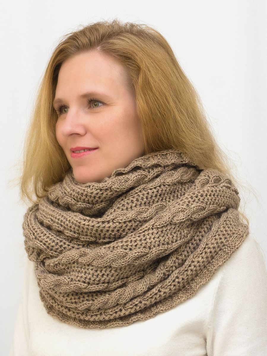 Снуд восьмерка женский Марта (Цвет светло-коричневый), Один размер, шерсть 30%