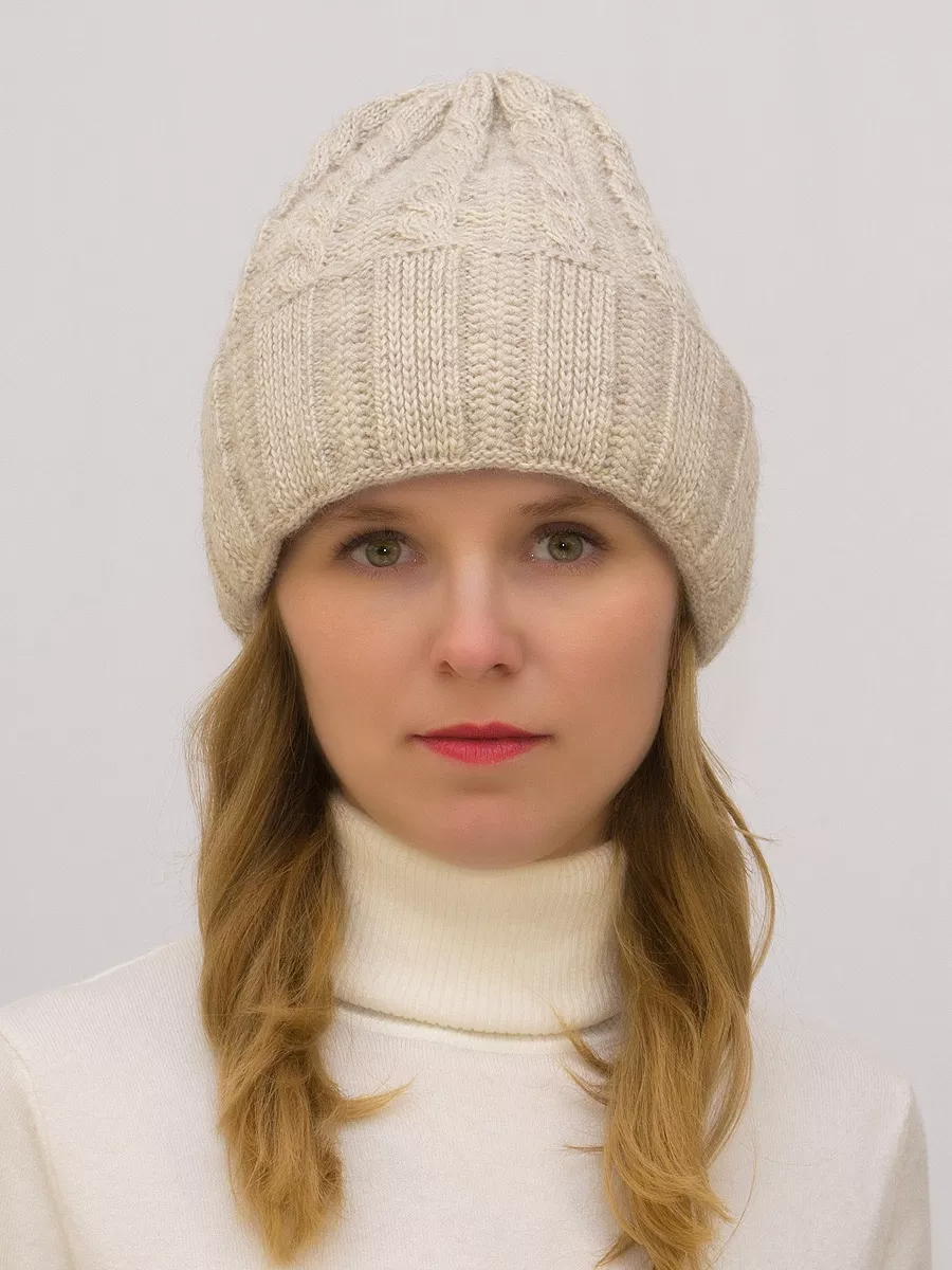Шапка зимняя женская Марта (Цвет светло-бежевый), размер 56-58, шерсть 30%