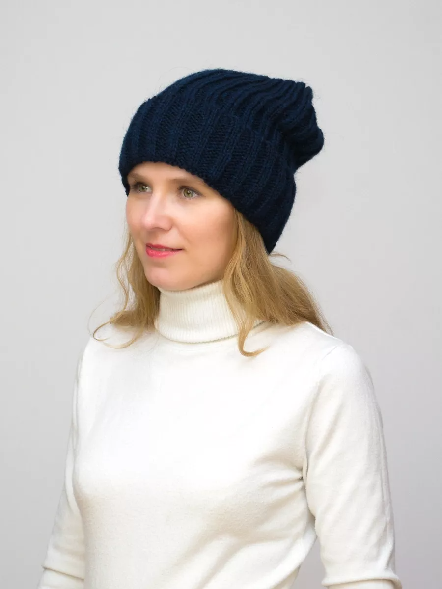 Шапка зимняя женская Жизель (Цвет синий), размер 56-58, шерсть 50%, мохер 30%