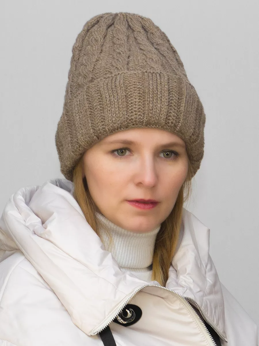 Шапка зимняя женская Марта (Цвет песочный), размер 56-58, шерсть 30%