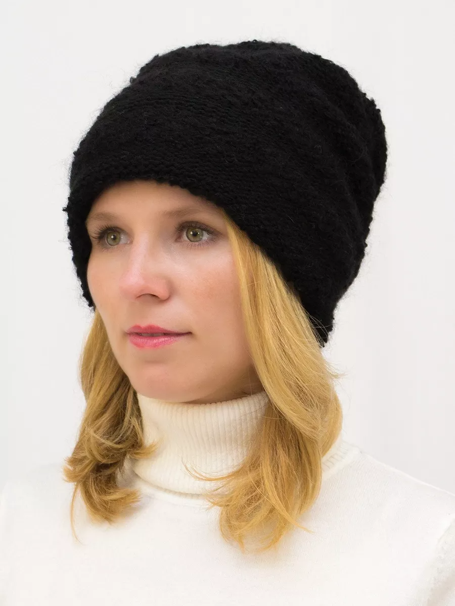 Шапка зимняя женская Сания (Цвет черный), размер 56-58, шерсть 50%