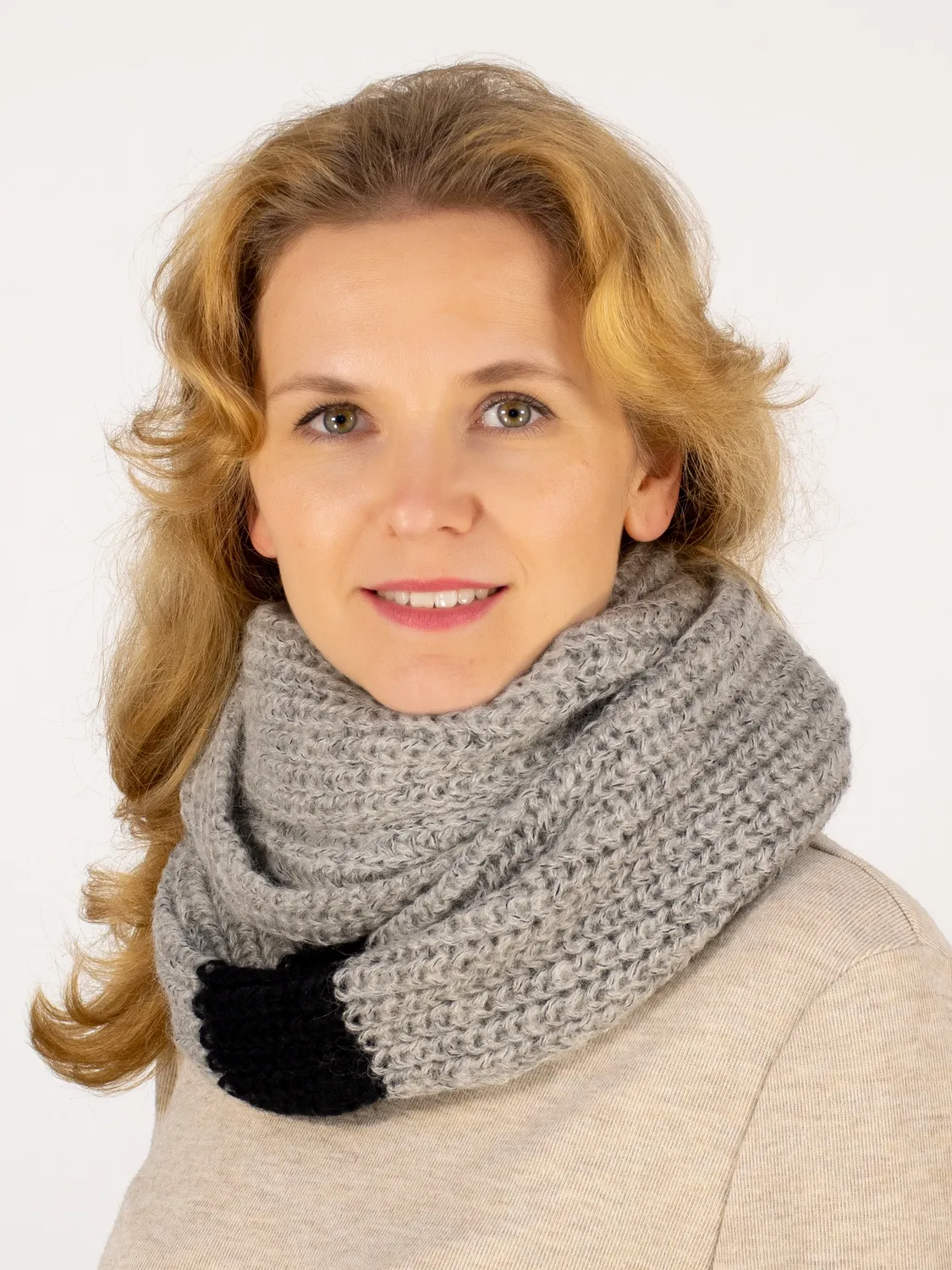 Снуд восьмерка женский Кира (Цвет светло-серый), Один размер, шерсть 50%, мохер 30%