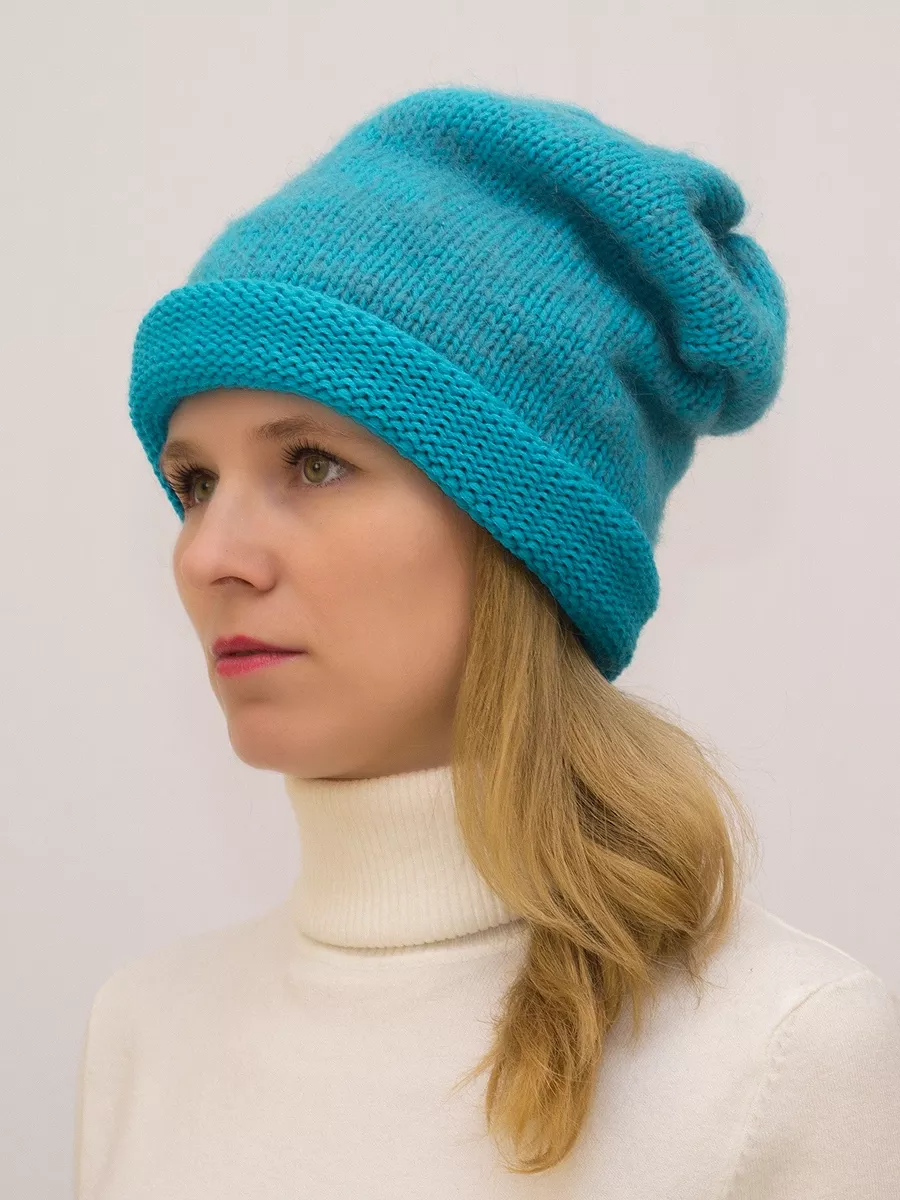 Шапка зимняя женская Василиса (Цвет бирюзовый), размер 56-58, мохер 50%