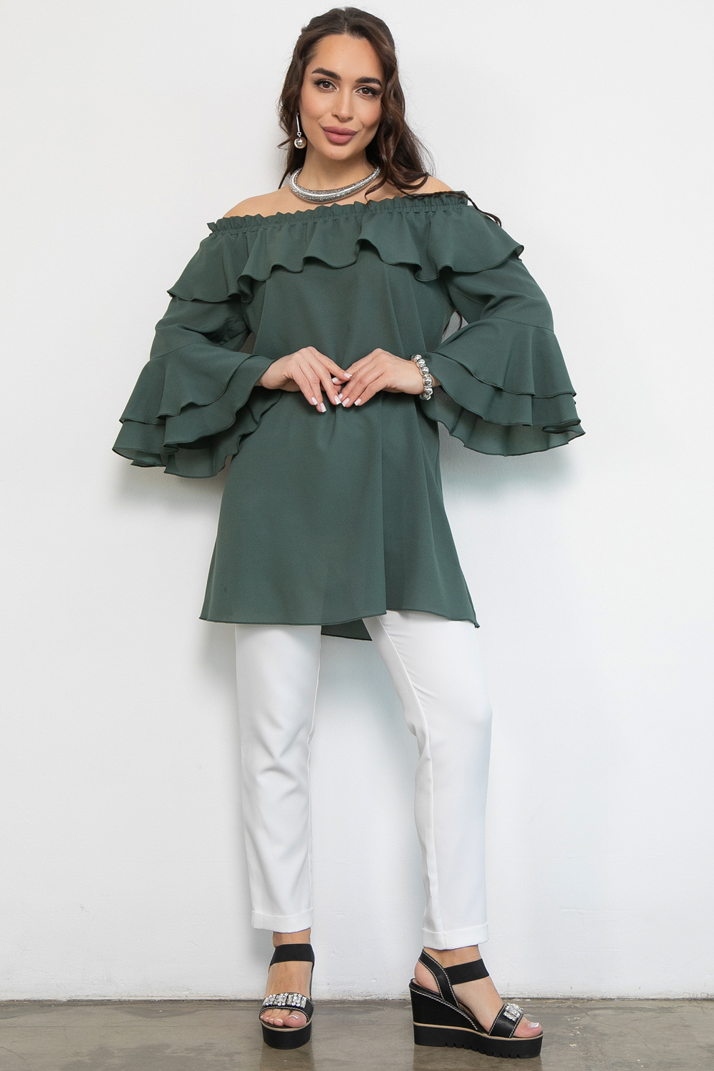 СТ. ЦЕНА 1250 руб//Туника Амалия (серо-зелёный)