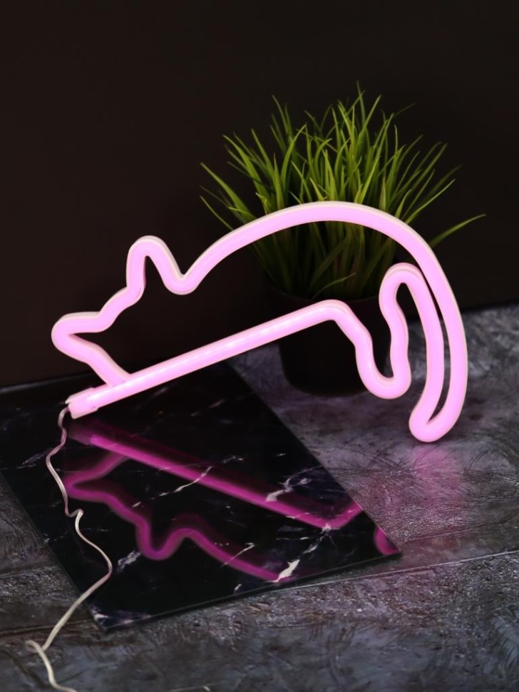 Неоновый подвесной ночник «Cute cat is sleeping», USB, розовое свечение (27,5*20 см)