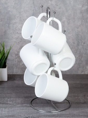 Кружка 6 штук на металлическом стенде 320 мл Гладкая / NB320 (white) 743123