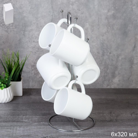 Кружка 6 штук на металлическом стенде 320 мл Гладкая / NB320 (white) 743123