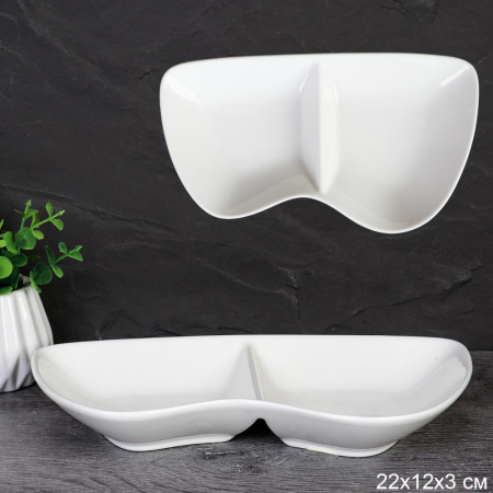 Блюдо менажница 2 секции 22 см Очки / WE-705 /уп 52/