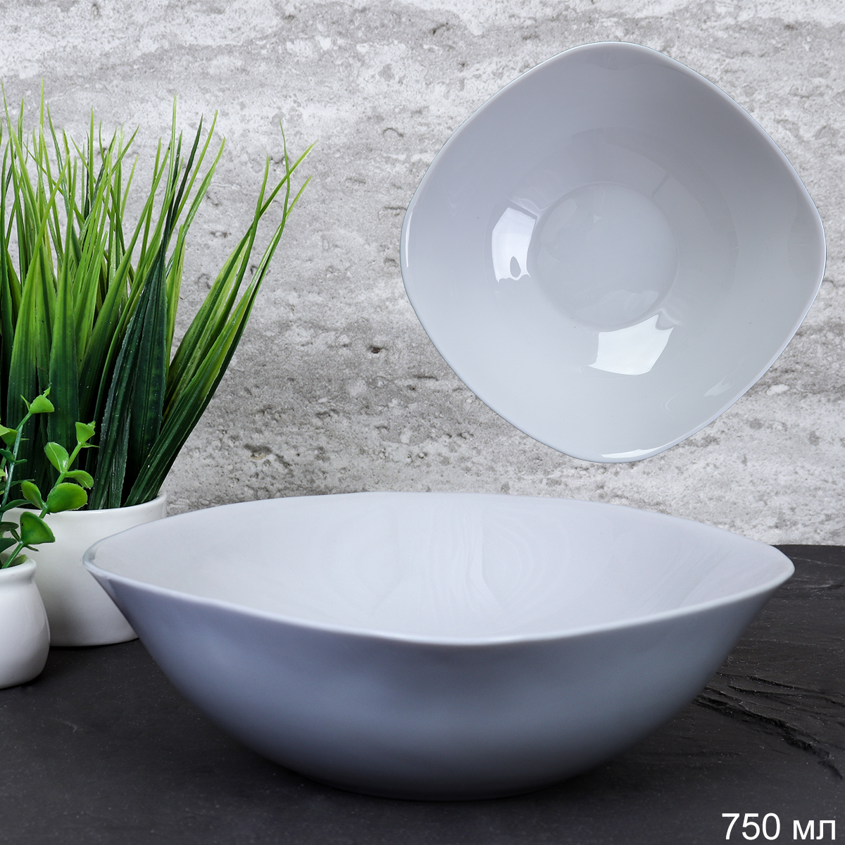 Салатник квадратный 750 мл Серый цвет тарелка глубокая GR-SQ-FLFW75 /уп 48/