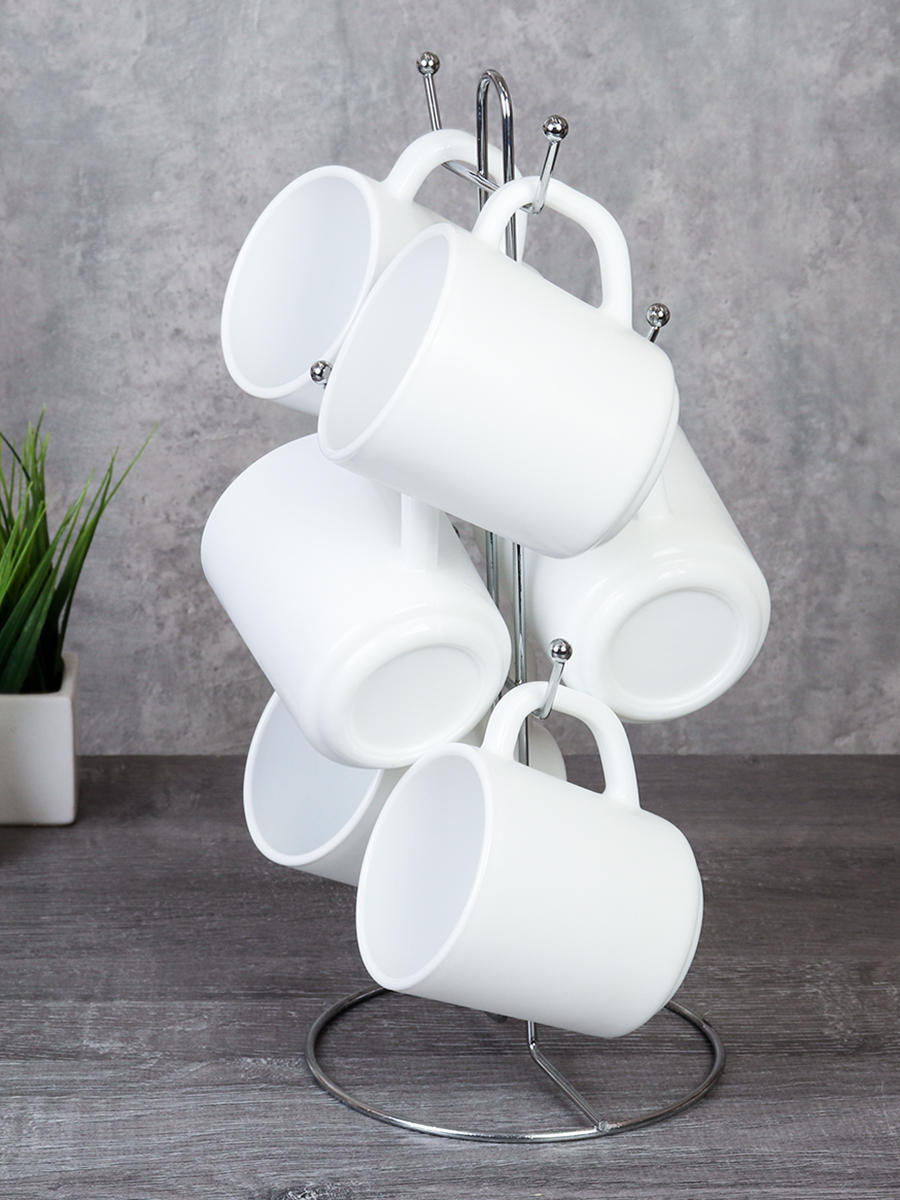 Кружка 6 штук на металлическом стенде 320 мл Гладкая / NB320 (white) 743123