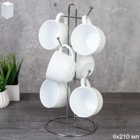 Кружка 6 штук на металлическом стенде 210 мл DCB210 (white) 743166