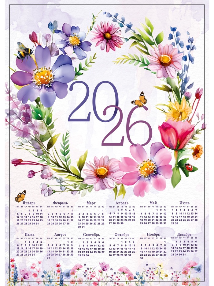 Календарь настенный 2026 «Цветы», А4