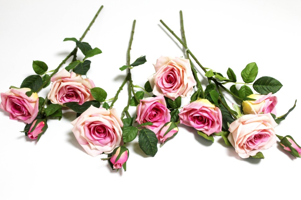 В12085 Б/С Ветка роза 2гол.+1бутон(Real Touch) живое на ощупь(это не силикон!)54см