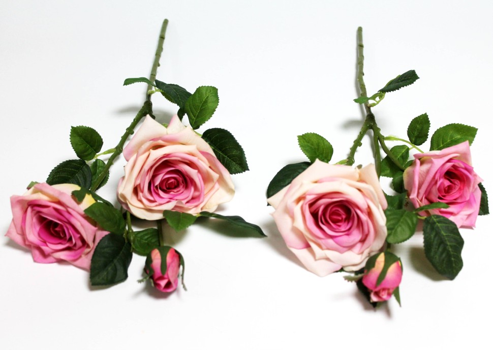 В12085 Б/С Ветка роза 2гол.+1бутон(Real Touch) живое на ощупь(это не силикон!)54см