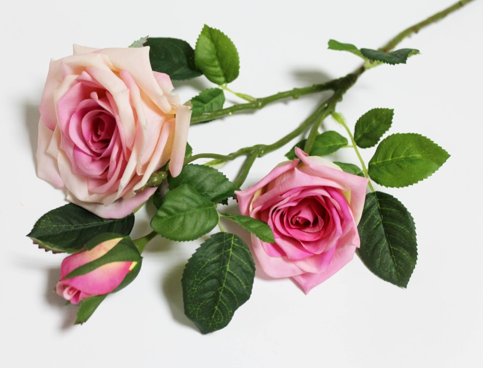 В12085 Б/С Ветка роза 2гол.+1бутон(Real Touch) живое на ощупь(это не силикон!)54см