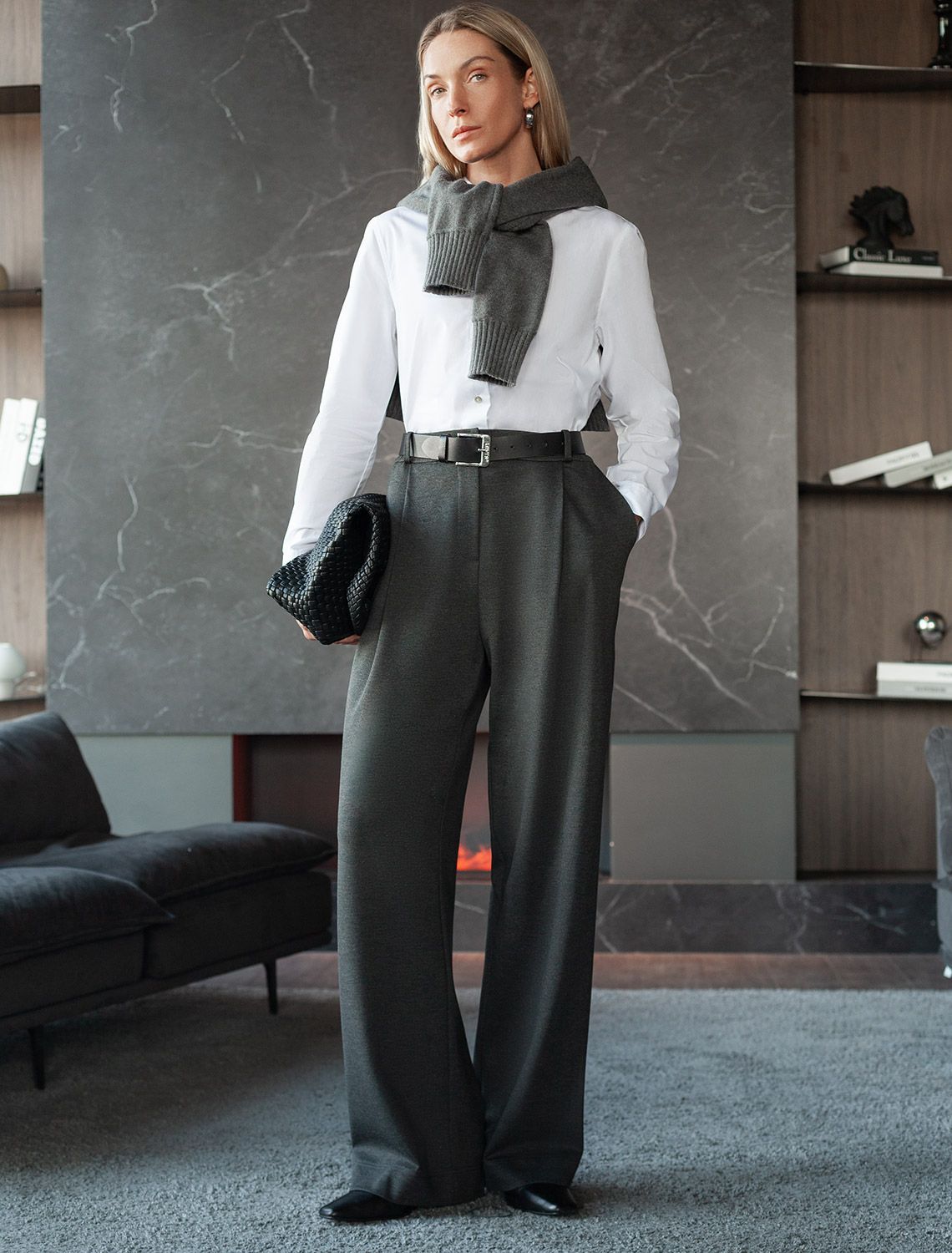 Брюки-палаццо на резинке сзади из джерси D44.148 серый меланж