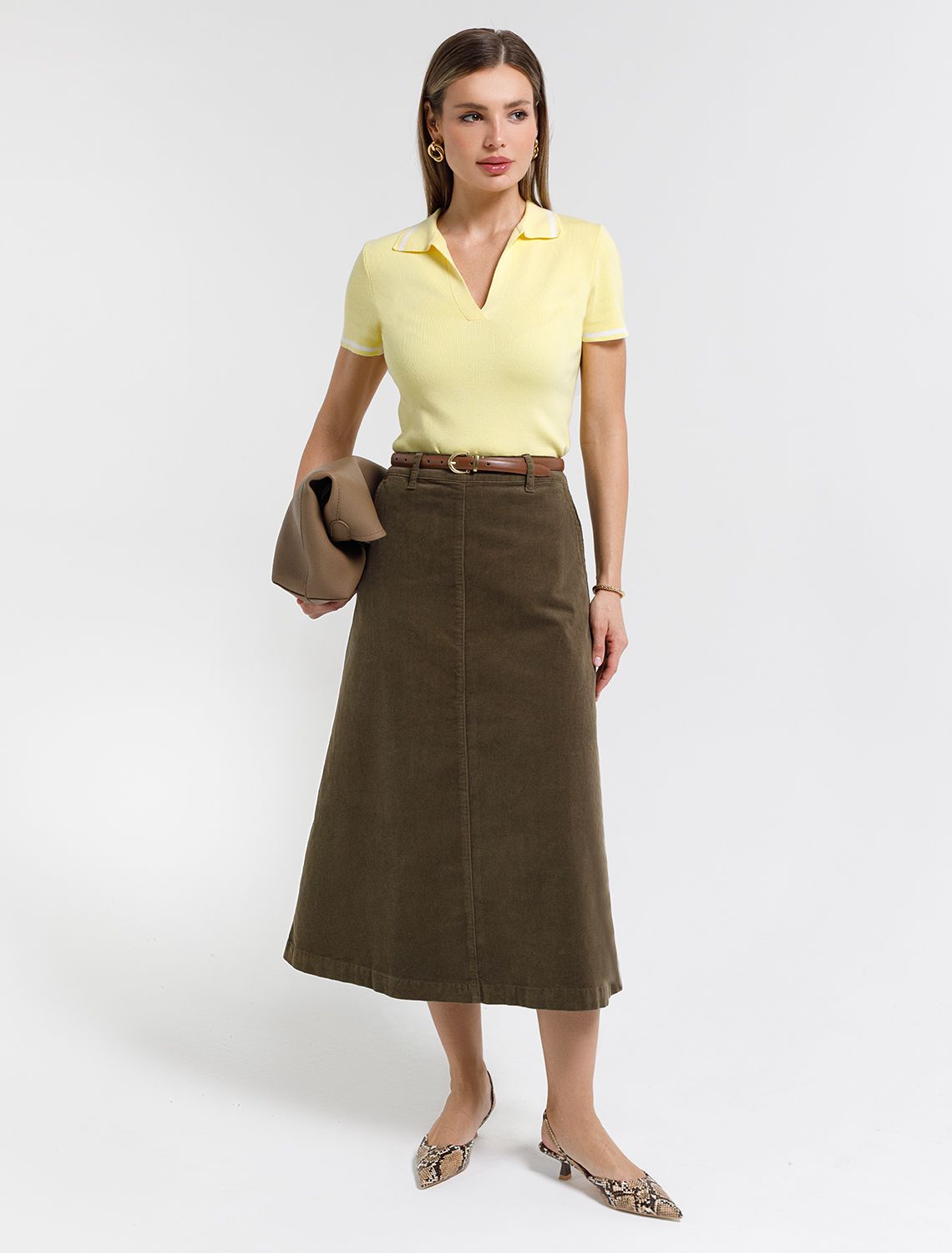 Юбка из эластичного микро-вельвета D26.200 хаки