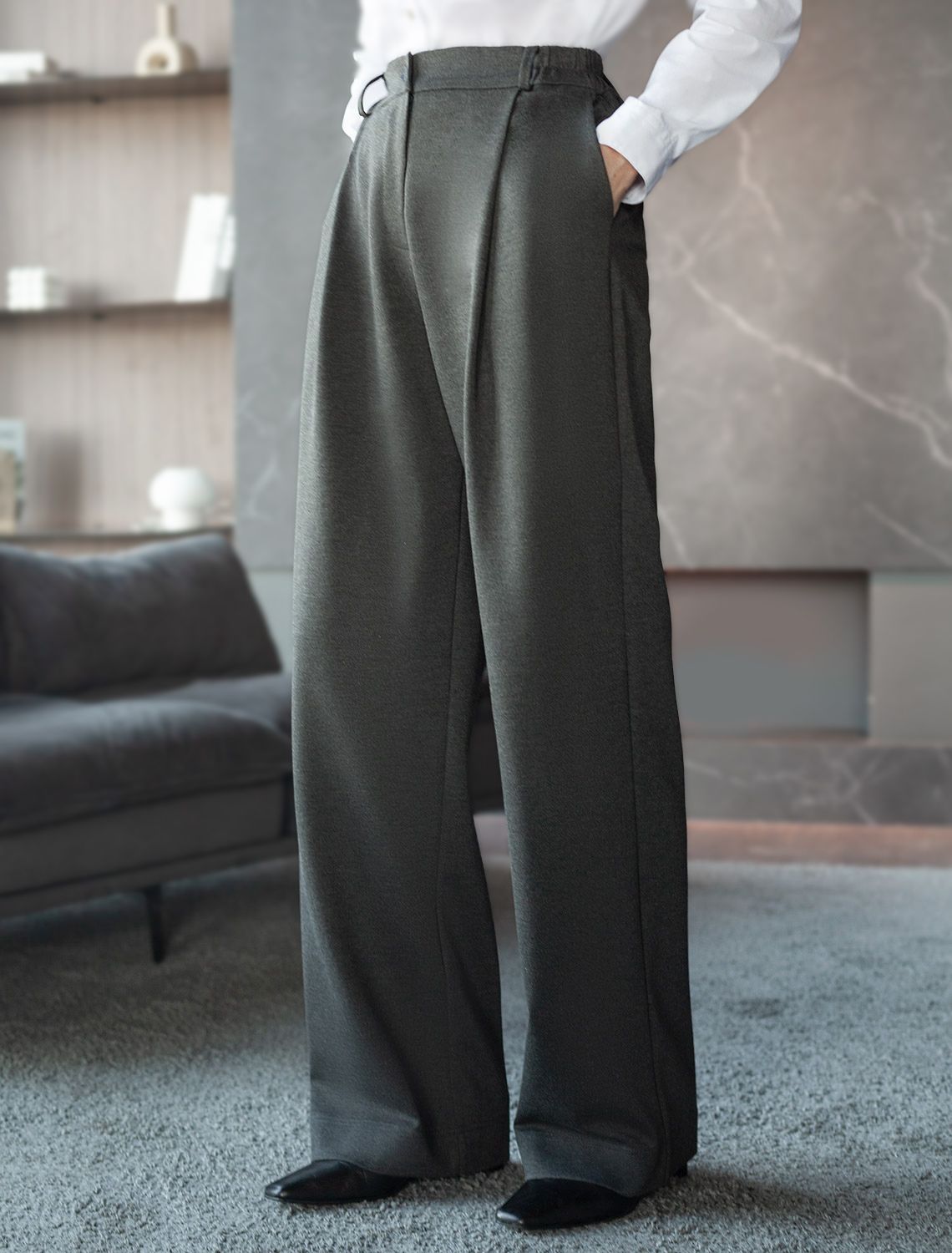 Брюки-палаццо на резинке сзади из джерси D44.148 серый меланж