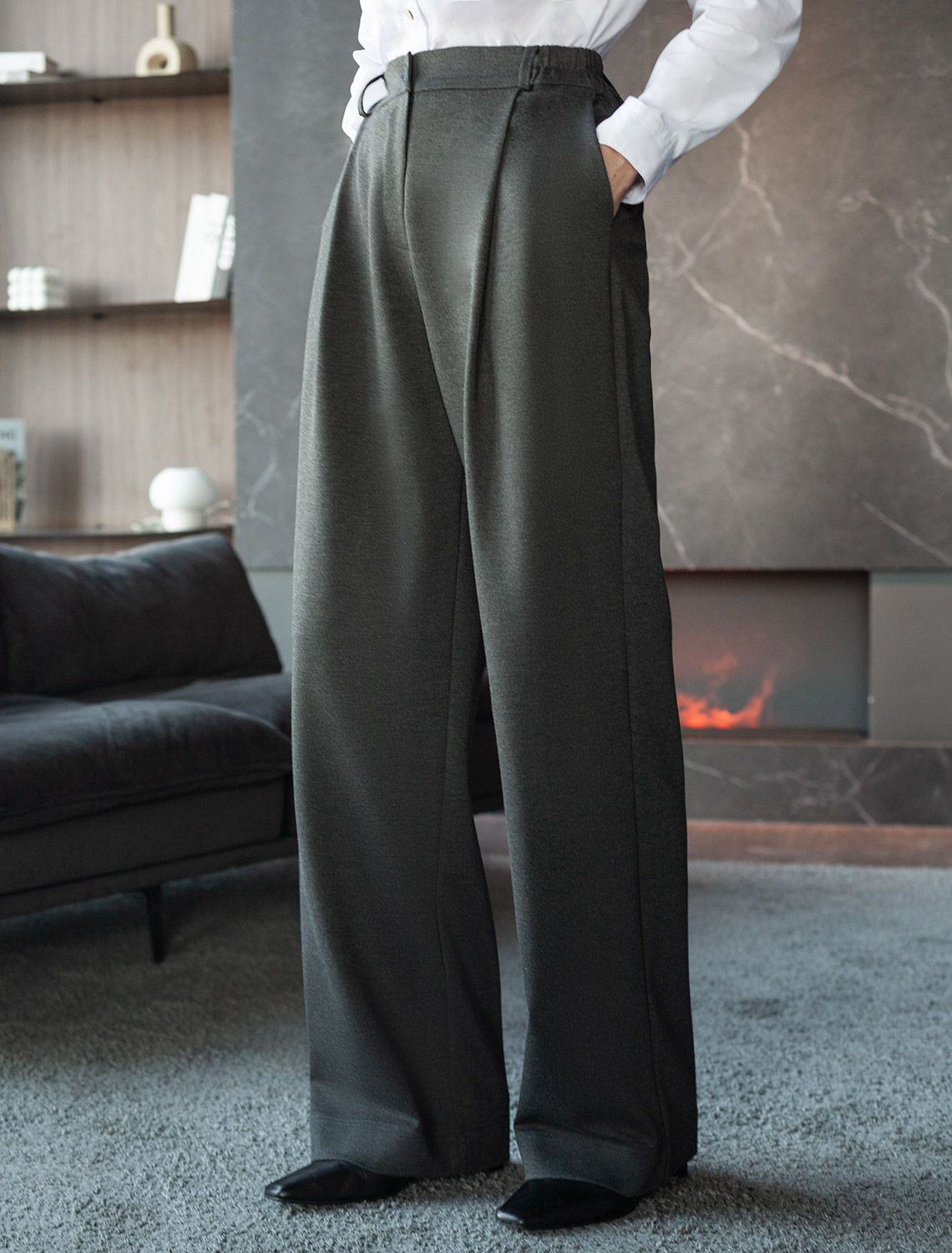 Брюки-палаццо на резинке сзади из джерси D44.148 серый меланж