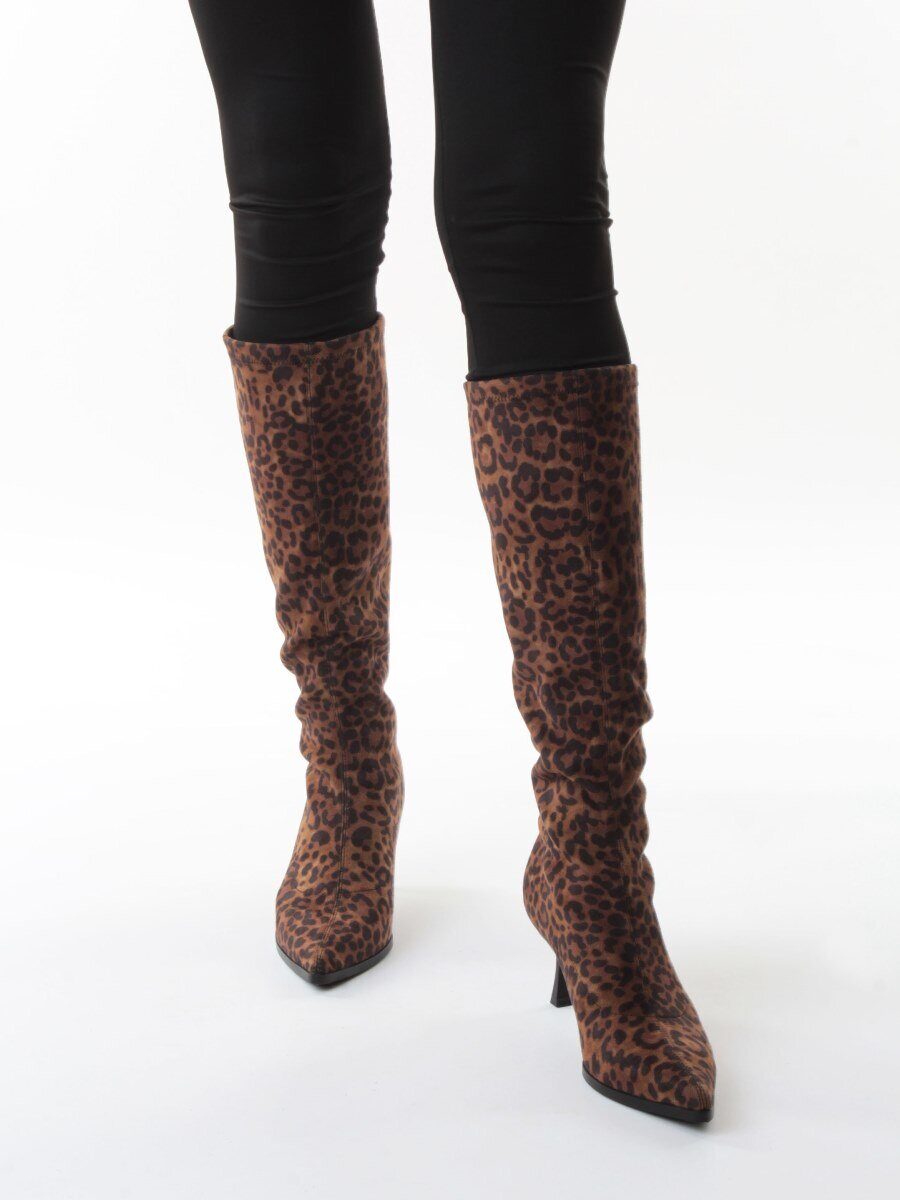 02-H26B-47ЗPC BROWN LEOPARD Сапоги демисезонные женские (искусственная замша)