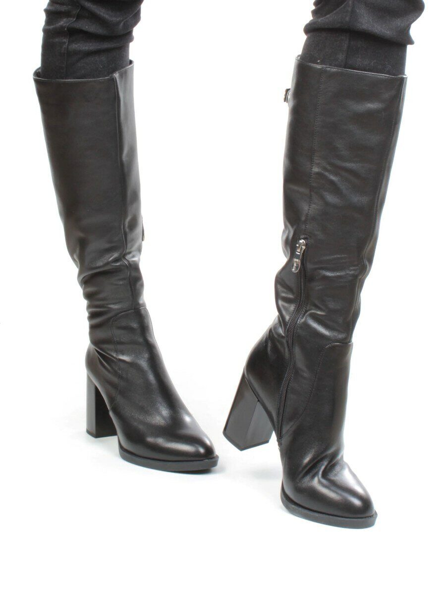 02-S7158 BLACK Сапоги демисезонные женские (натуральная кожа, байка)