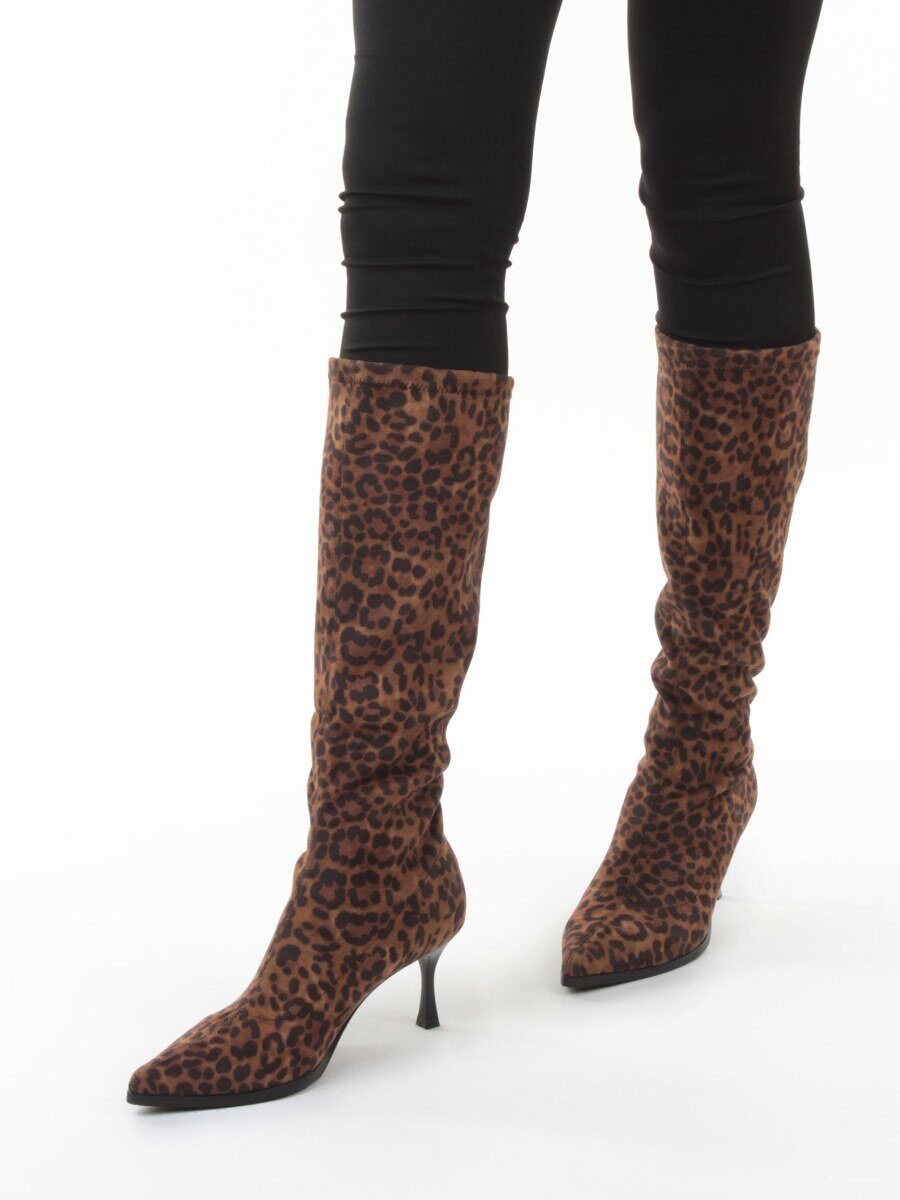 02-H26B-47ЗPC BROWN LEOPARD Сапоги демисезонные женские (искусственная замша)