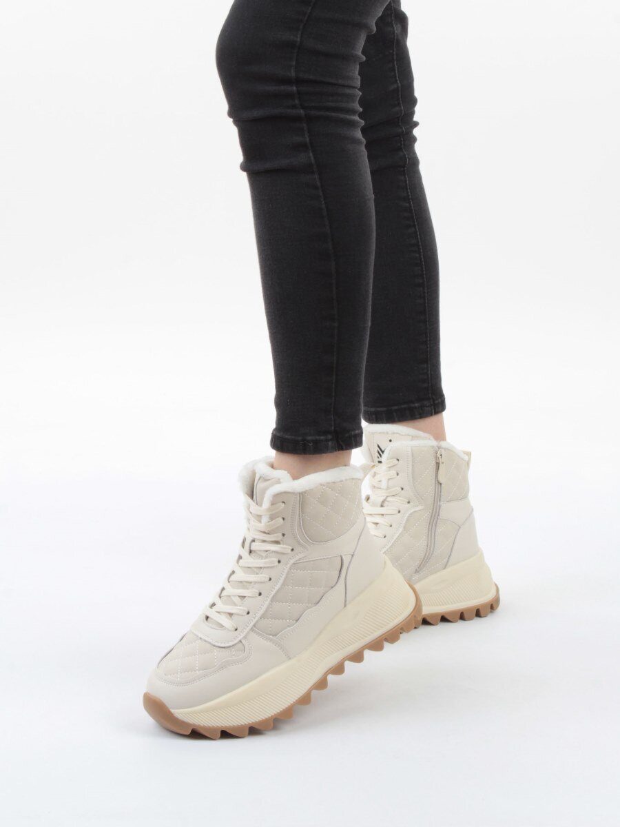 04-PAML06-2Z LT. BEIGE Ботинки зимние женские (натуральная кожа, 100% шерсть)