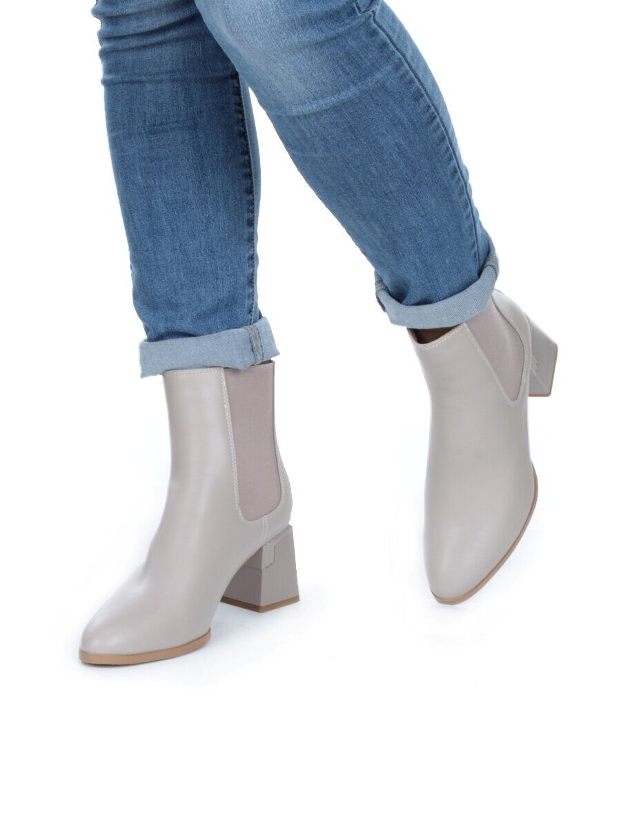 01-PCM359-2 GRAY/BEIGE Ботинки Челси демисезонные женские (натуральная кожа, байка)