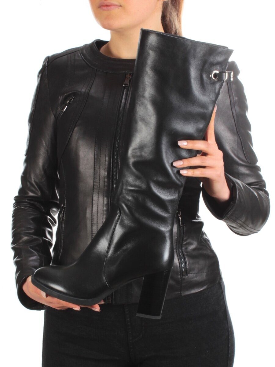 02-S7158 BLACK Сапоги демисезонные женские (натуральная кожа, байка)