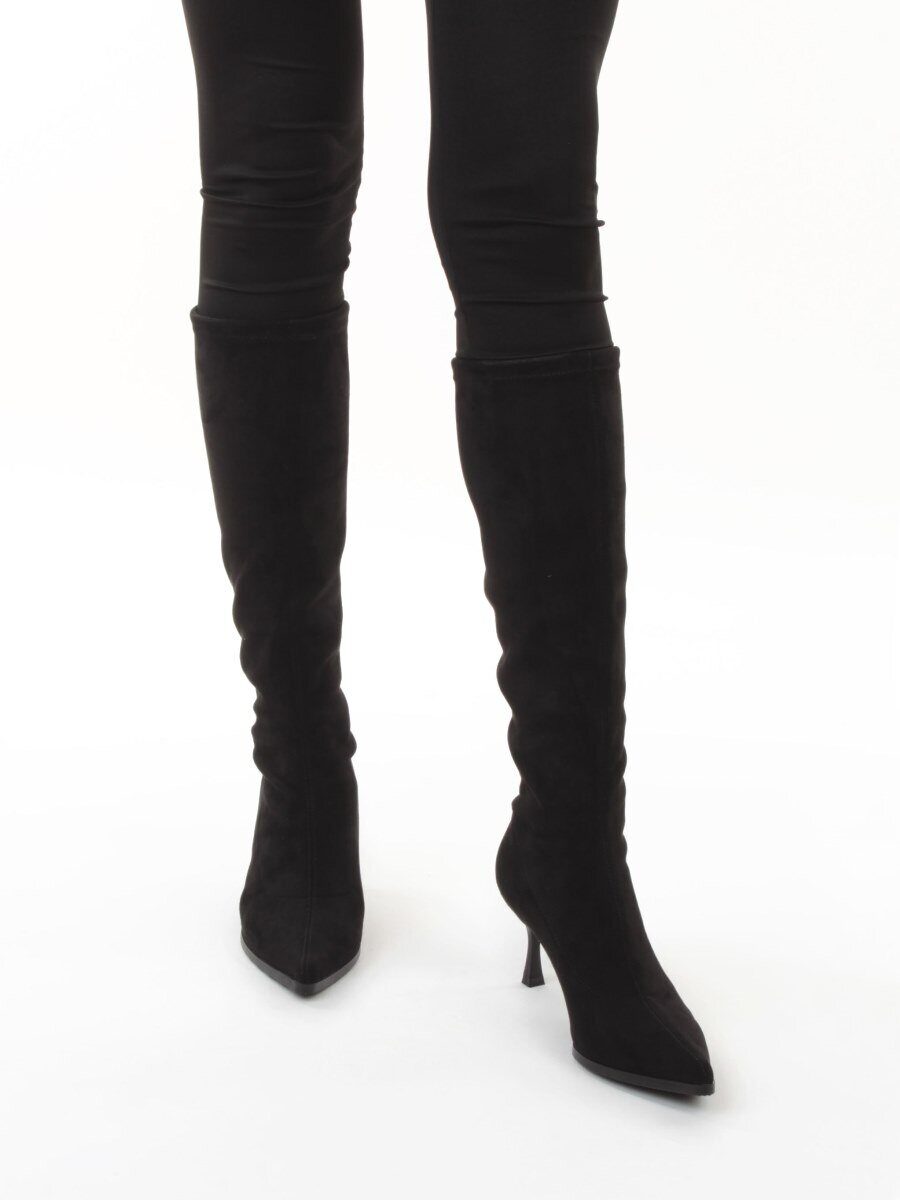 02-H26B-47B BLACK Сапоги демисезонные женские (велюр)