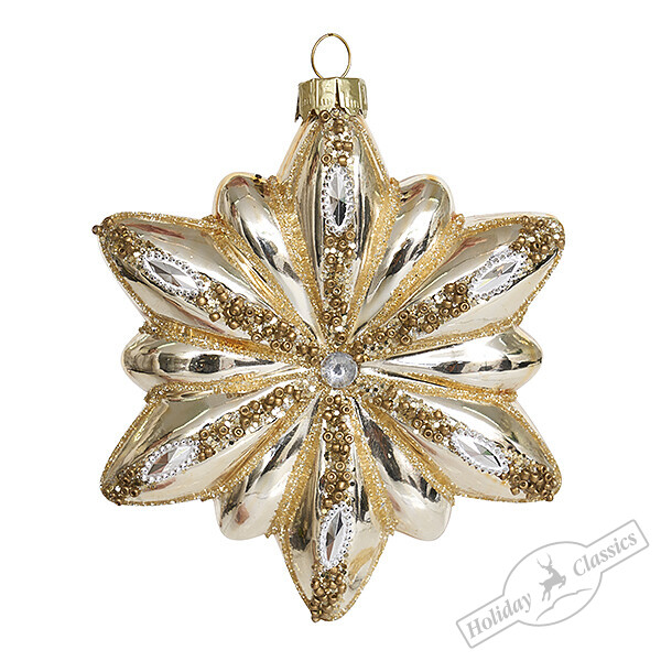 Снежинка-цветок золотая (стекло) 10х2,5х11,5 см