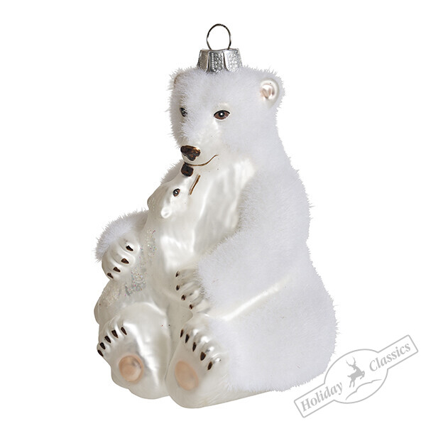 Медведь белый пушистый с медвежонком (стекло) 10х2х12,5 см