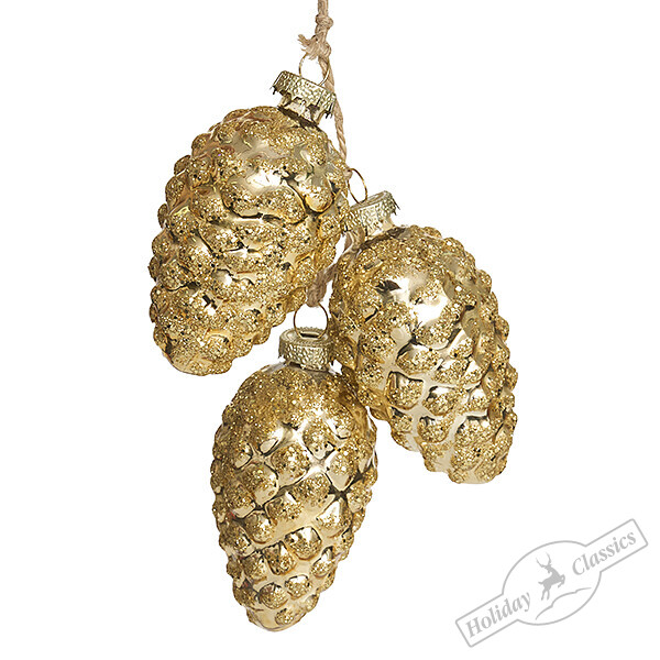 Гроздь из 3-х золотых шишек (стекло) 4,5х4,5х8 см