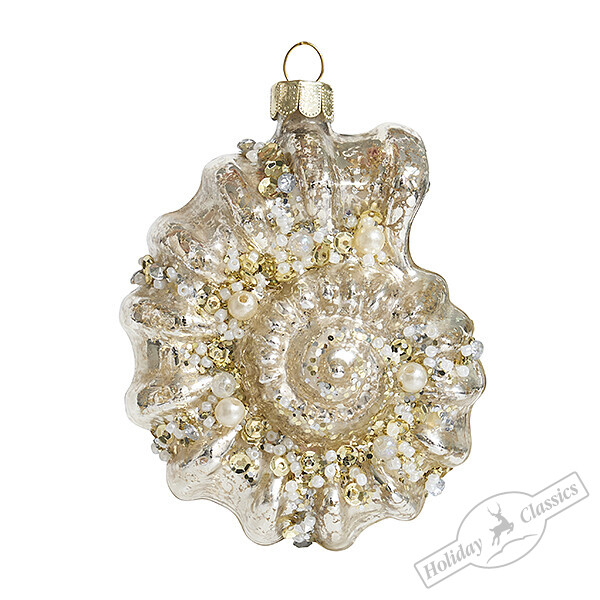 Ракушка Аммонит серебряная винтаж (стекло) 7х5х9,5 см