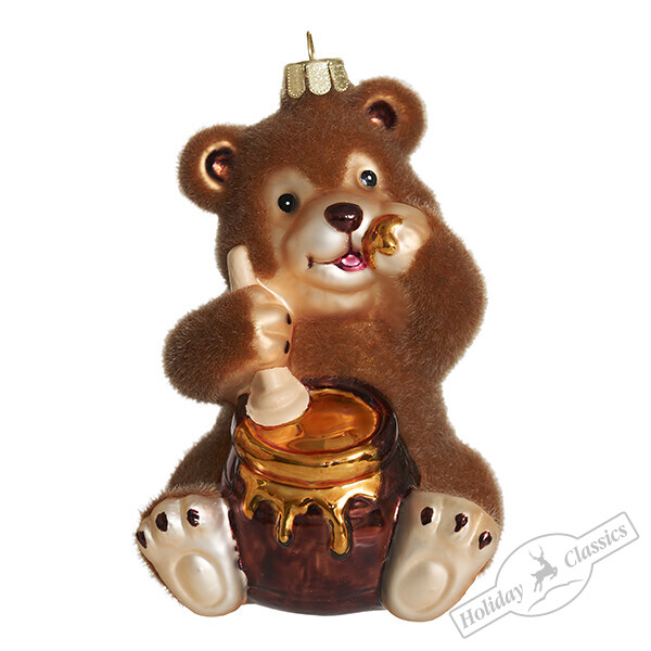 Медвежонок пушистый с бочонком меда (стекло) 7х6,5х10 см