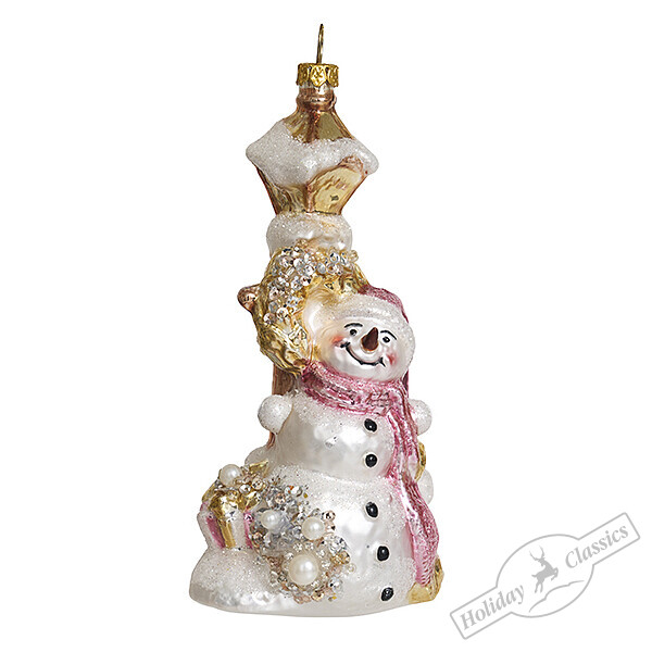 Снеговик у золотого фонаря (стекло) 7х6,5х14 см