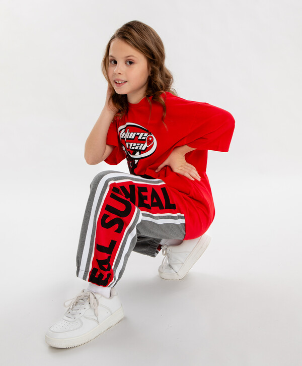 1720 р.  2150 р.  Джоггеры с лампасами серые для девочки Button Blue