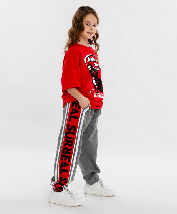 1720 р.  2150 р.  Джоггеры с лампасами серые для девочки Button Blue