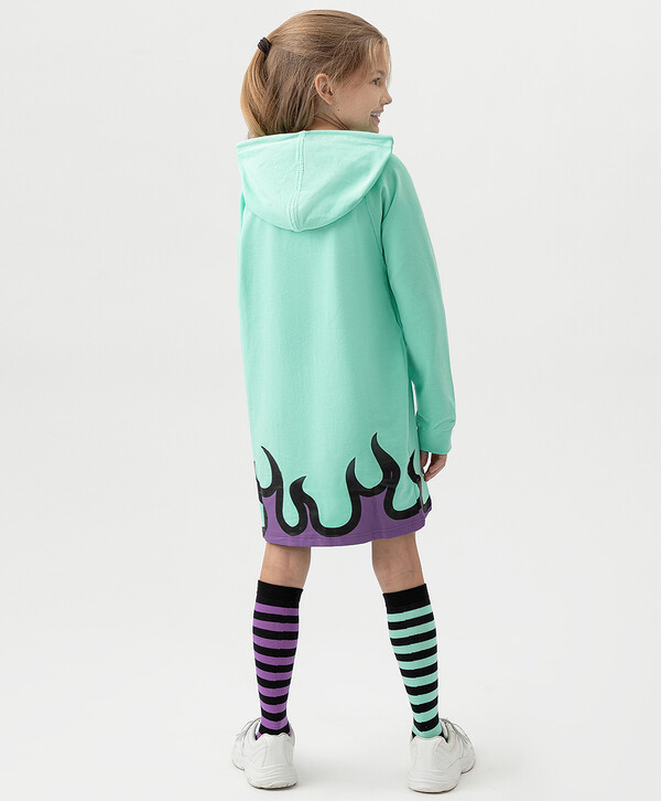 950 р. 1900 р. Платье из плотного трикотажа с капюшоном и принтом салатовое Button Blue