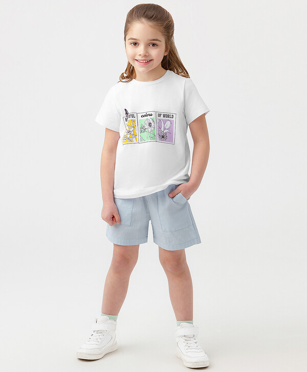 880 р.  1100 р.  Шорты джинсовые из шамбре с драпировкой голубые для девочки Button Blue