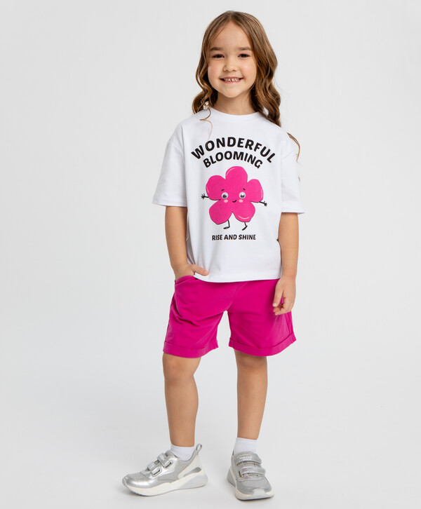 800 р.  1000 р.  Шорты с принтом фуксия для девочки Button Blue