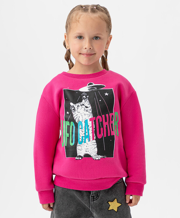 700 р. 1400 р. Свитшот из трикотажа с флисом со спущенным рукавом и большим принтом розовый Button Blue