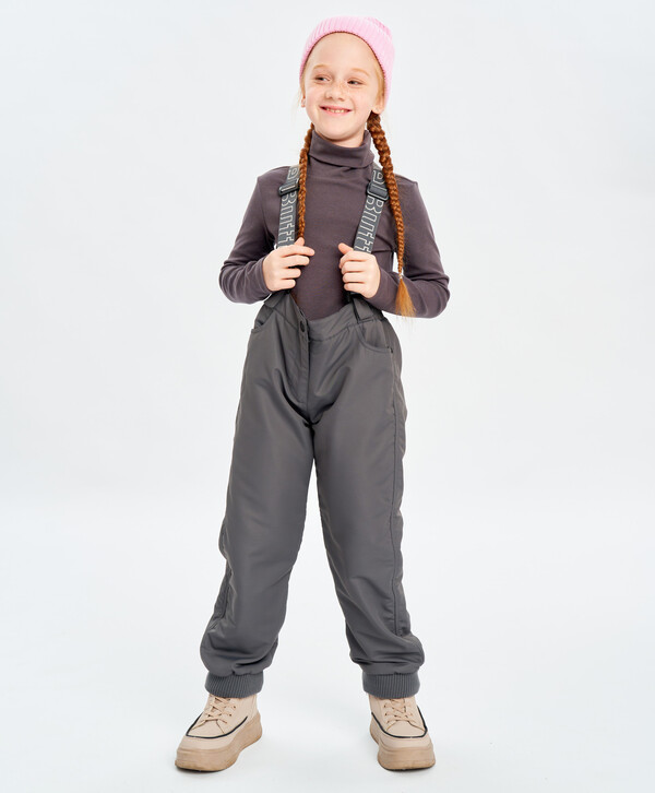 2080 р.  2600 р.  Брюки утепленные демисезонные со съемными подтяжками непромокаемые серые детские Button Blue