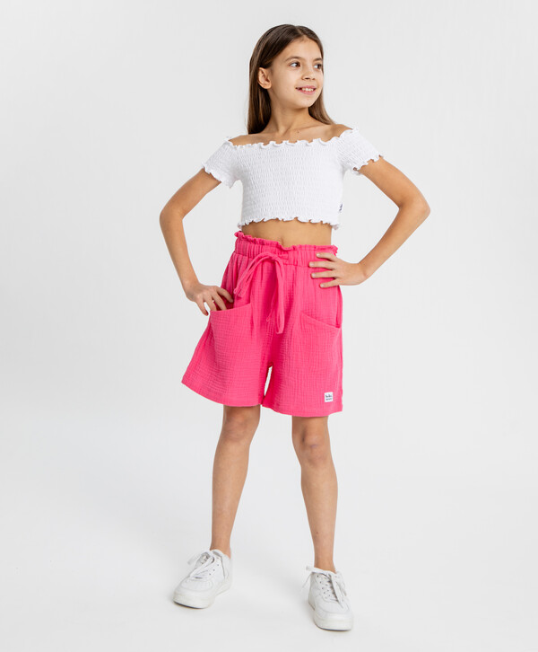 1080 р.  1350 р.  Шорты текстильные розовые для девочки Button Blue