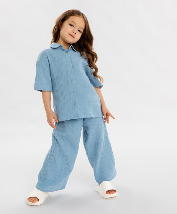 1080 р.  1350 р.  Брюки текстильные голубые для девочки Button Blue