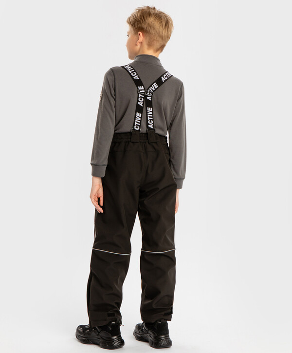 2400 р.  3000 р.  Брюки демисезонные Softshell со съемными подтяжками черные детские Button Blue