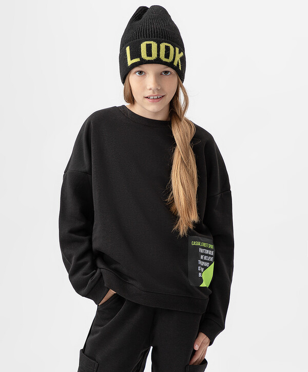 700 р. 1400 р. Свитшот с манжетами черный Button Blue